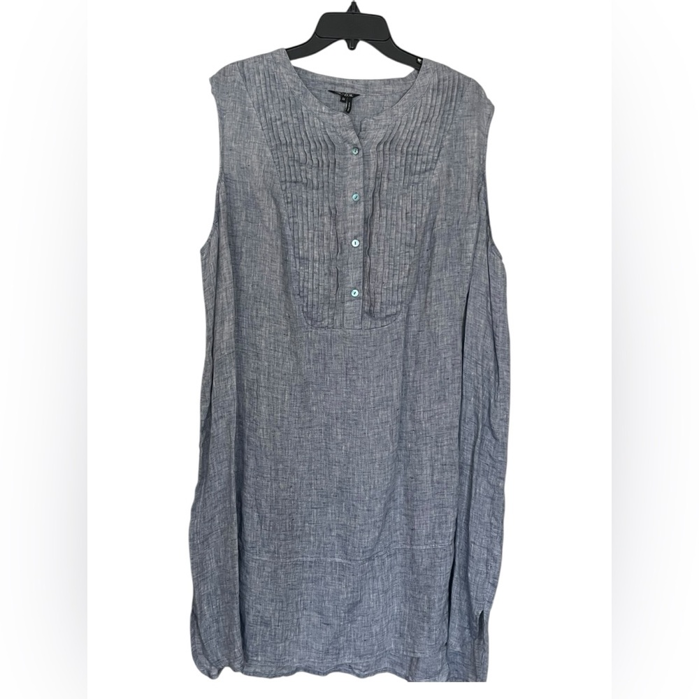 Nic + Zoe 100% Linen Chambray Sleeveless Shirt Dress Size 2X